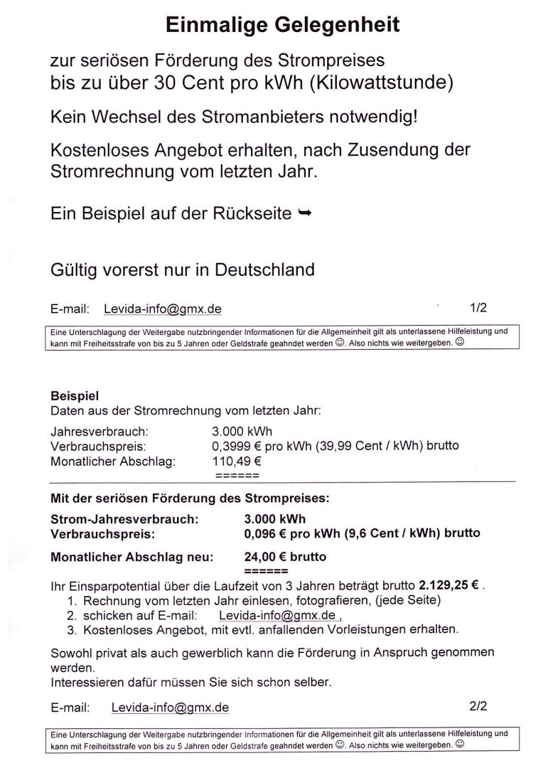 Einmalige Gelegenheit zur Förderung des Strompreises